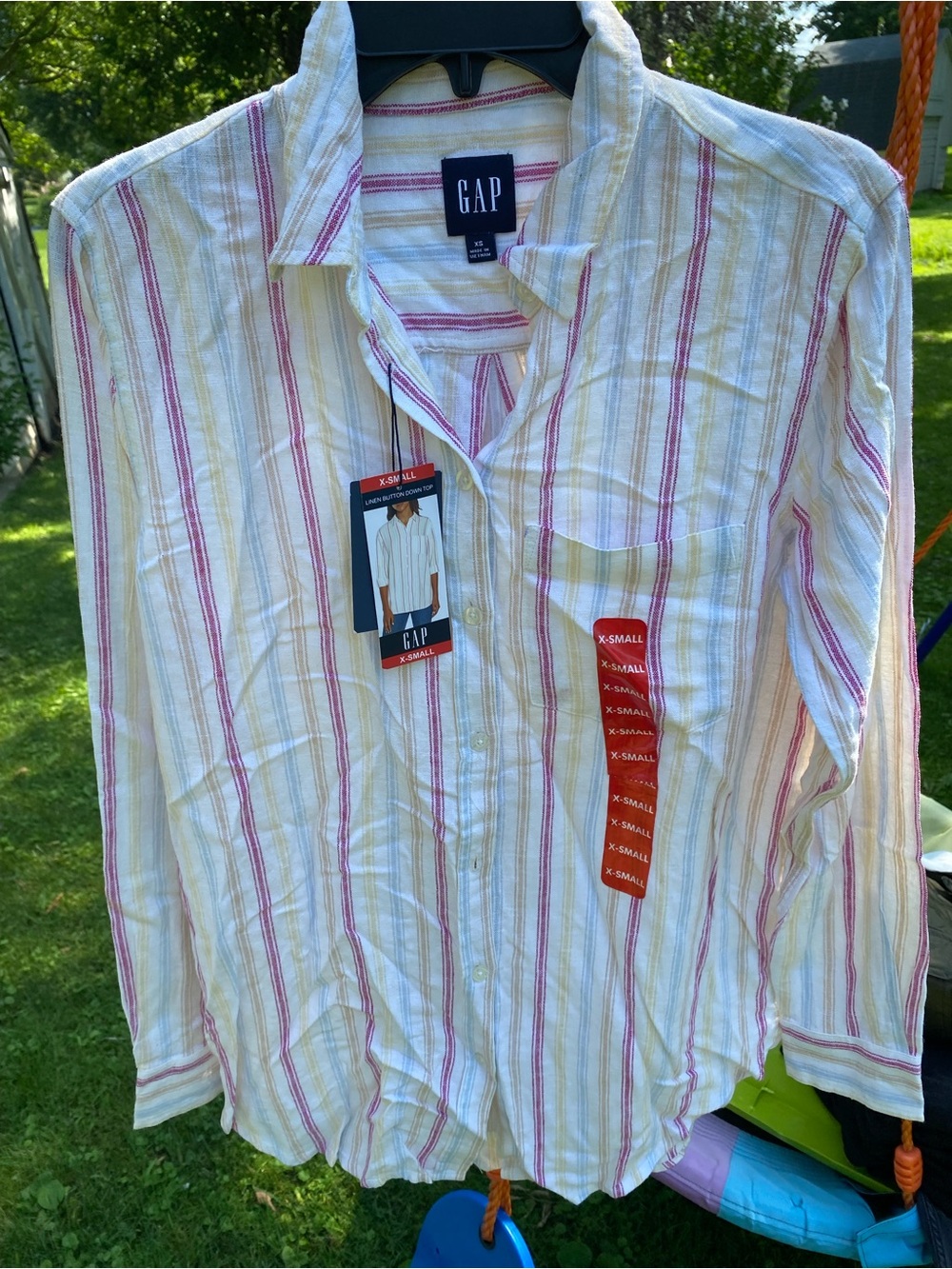 GAP White Button-Down Shirt with Pink and Tan Stripes